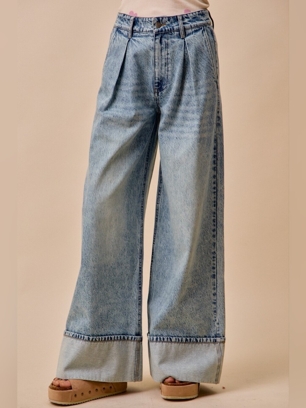 SO ME Mid Rise Plated Wid Leg Wide Leg Light Wash Denim Jeans
